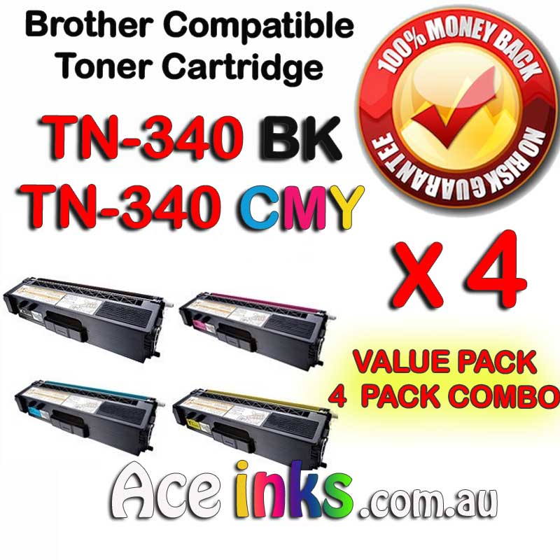 4 Combo Compatible Brother TN-340BK / TN-340 C/M/Y